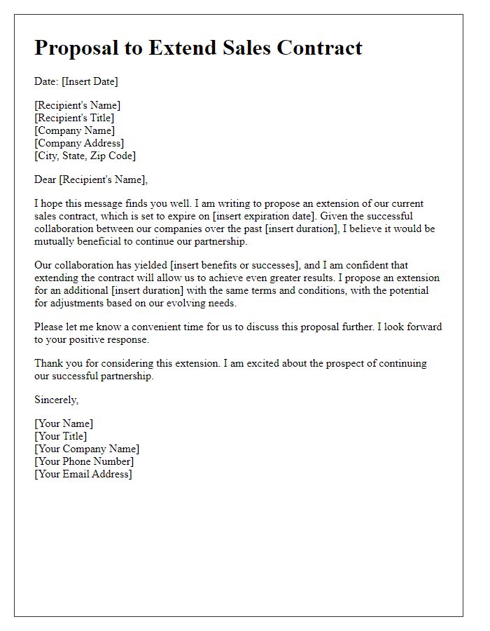 Letter template of proposal to extend sales contract