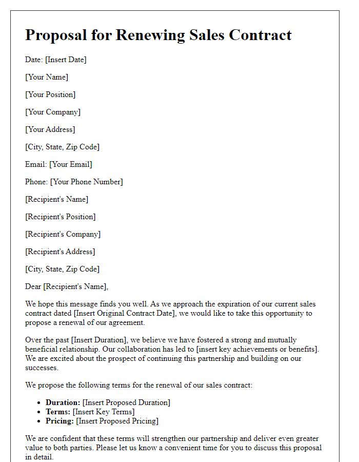 Letter template of proposal for renewing sales contract