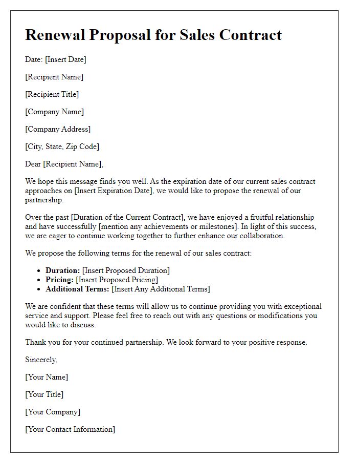 Letter template of renewal proposal for sales contract