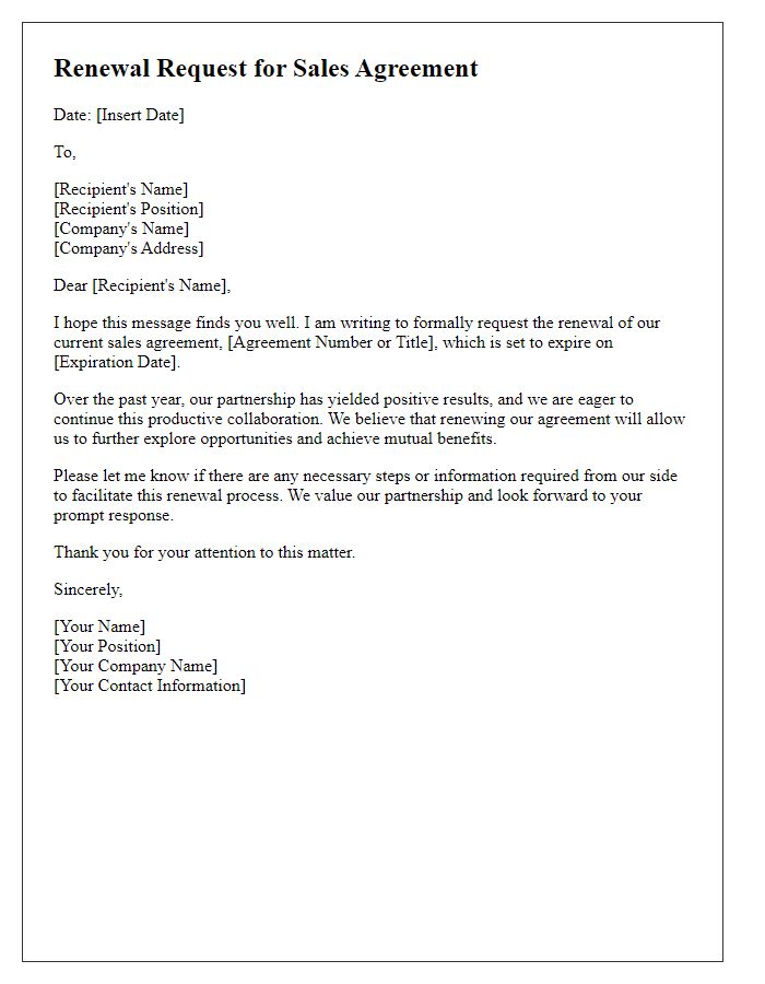 Letter template of renewal request for sales agreement