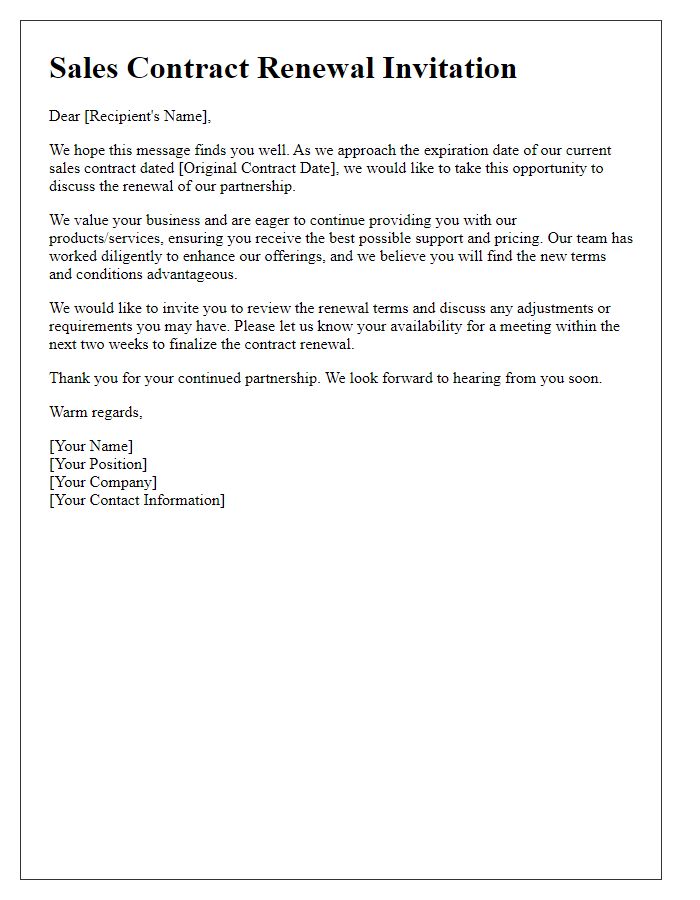 Letter template of sales contract renewal invitation