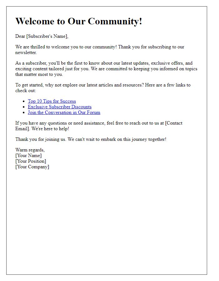Letter template of Engaging Welcome for New Subscribers