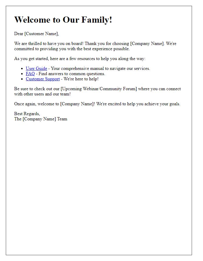 Letter template of Exciting Onboarding Message for New Customers