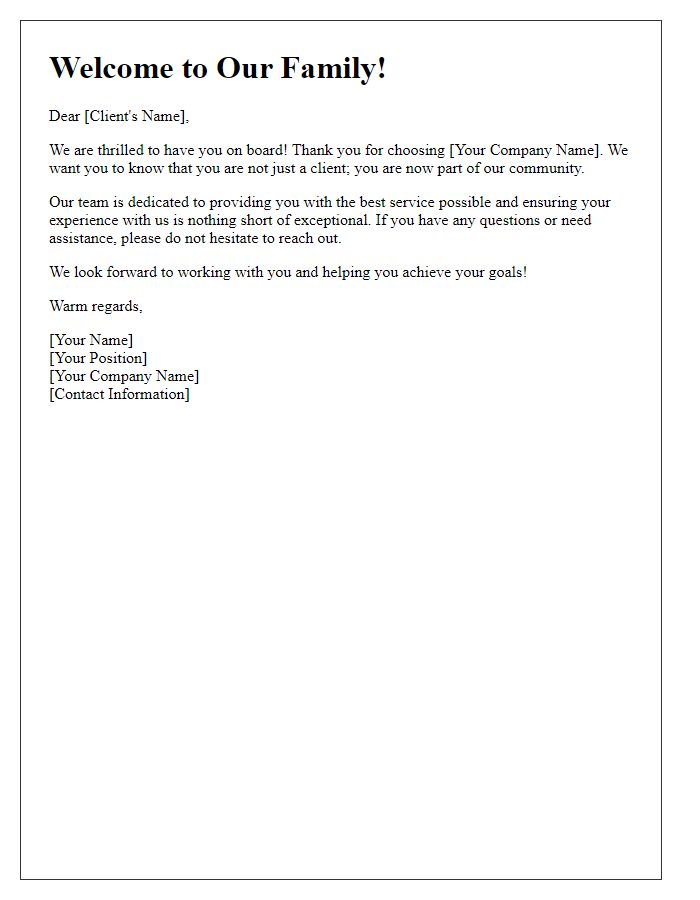 Letter template of Supportive Welcome for Recent Clients