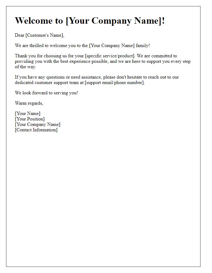 Letter template of Warm Welcome for New Customers