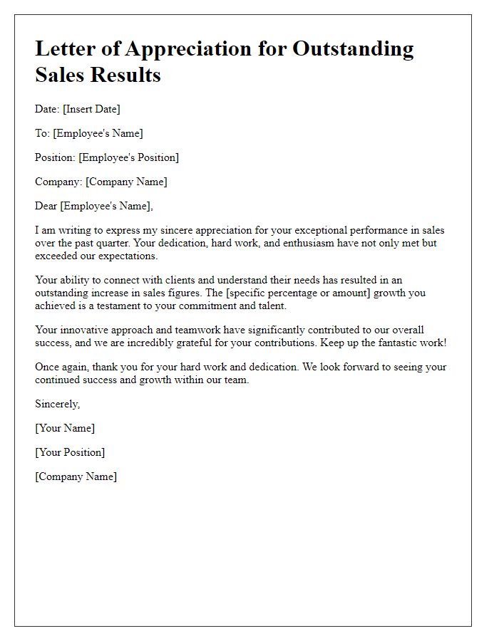 Letter template of outstanding sales results appreciation