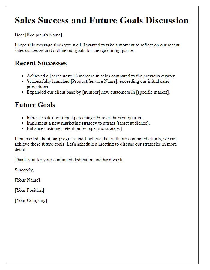 Letter template of sales success and future goals discussion