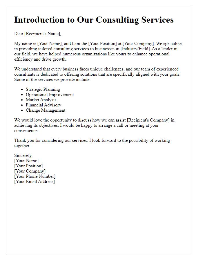 Letter template of B2B sales introduction for consulting agencies.