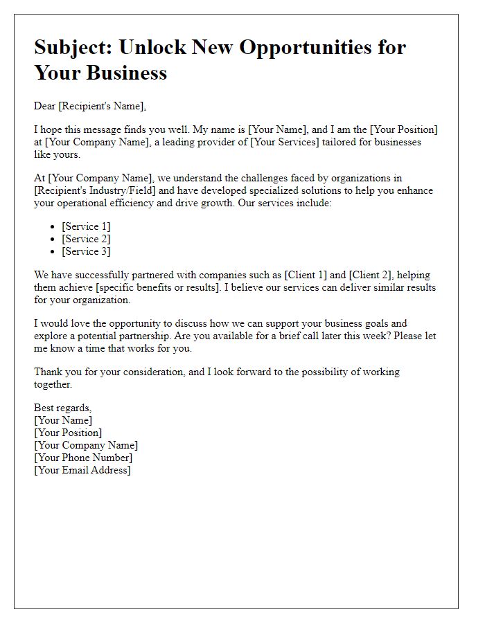 Letter template of B2B sales introduction for service-oriented businesses.