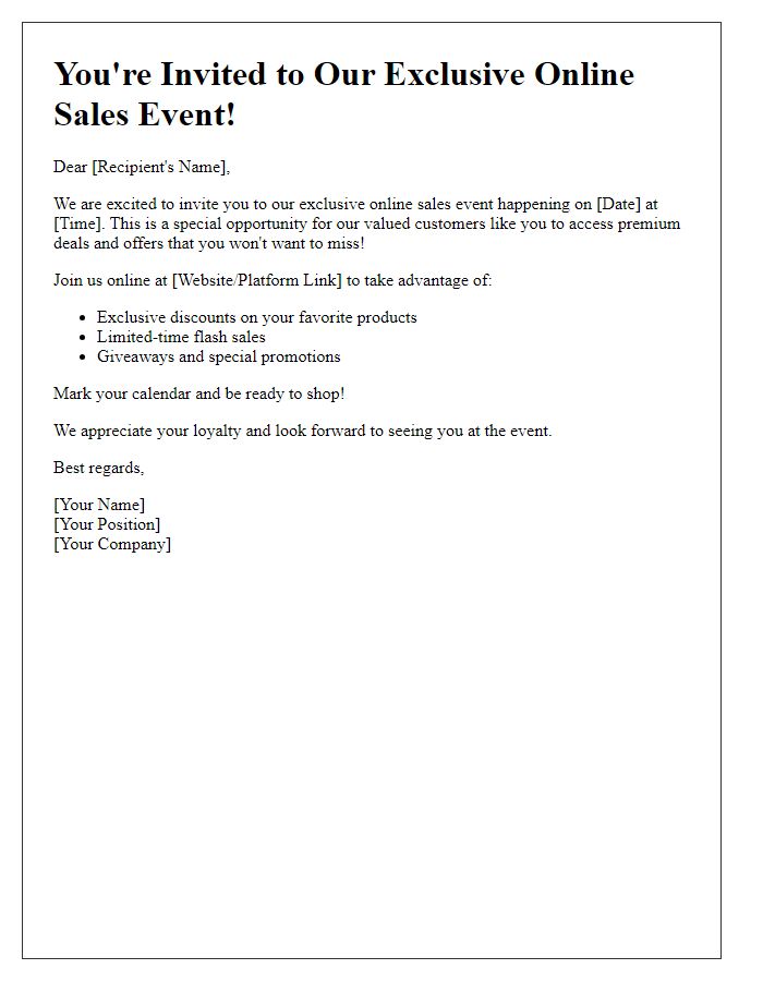 Letter template of Exclusive Online Sales Event Invitation