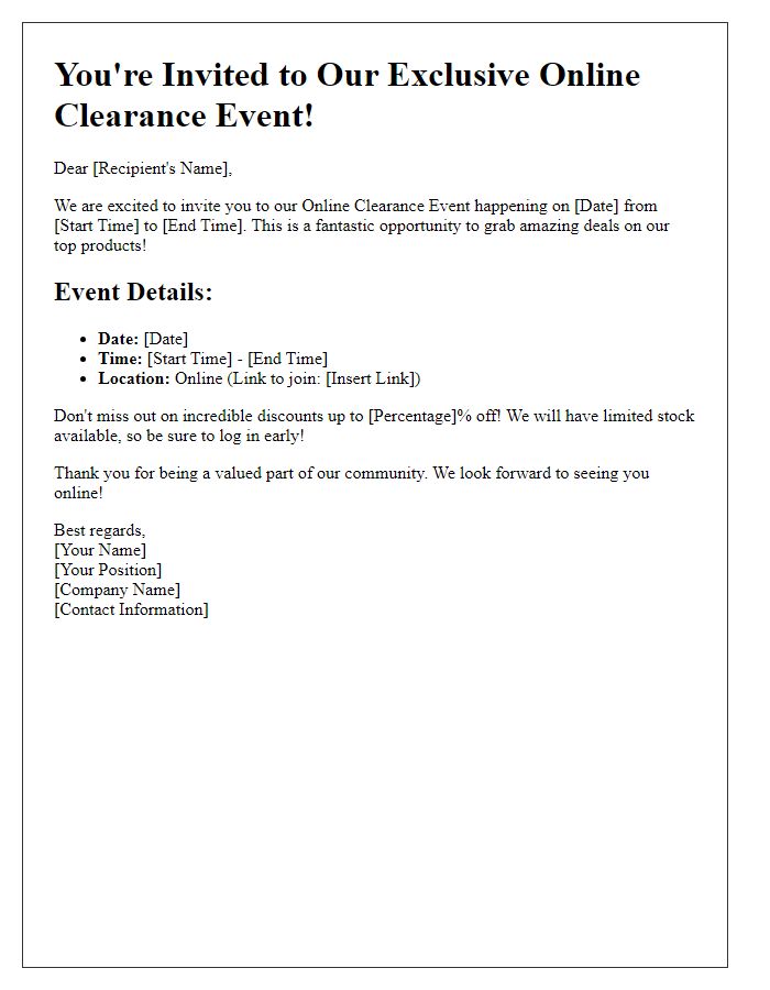 Letter template of Online Clearance Event Invite