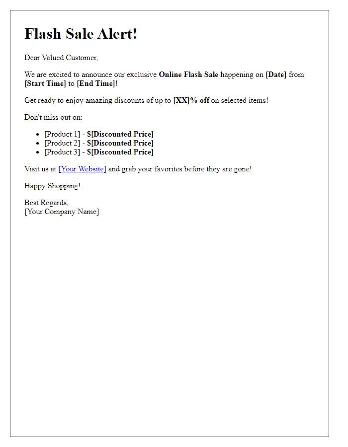 Letter template of Online Flash Sale Notification