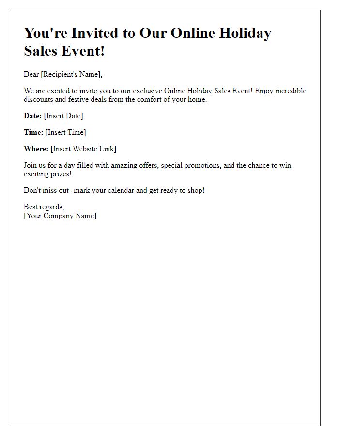 Letter template of Online Holiday Sales Event Invite