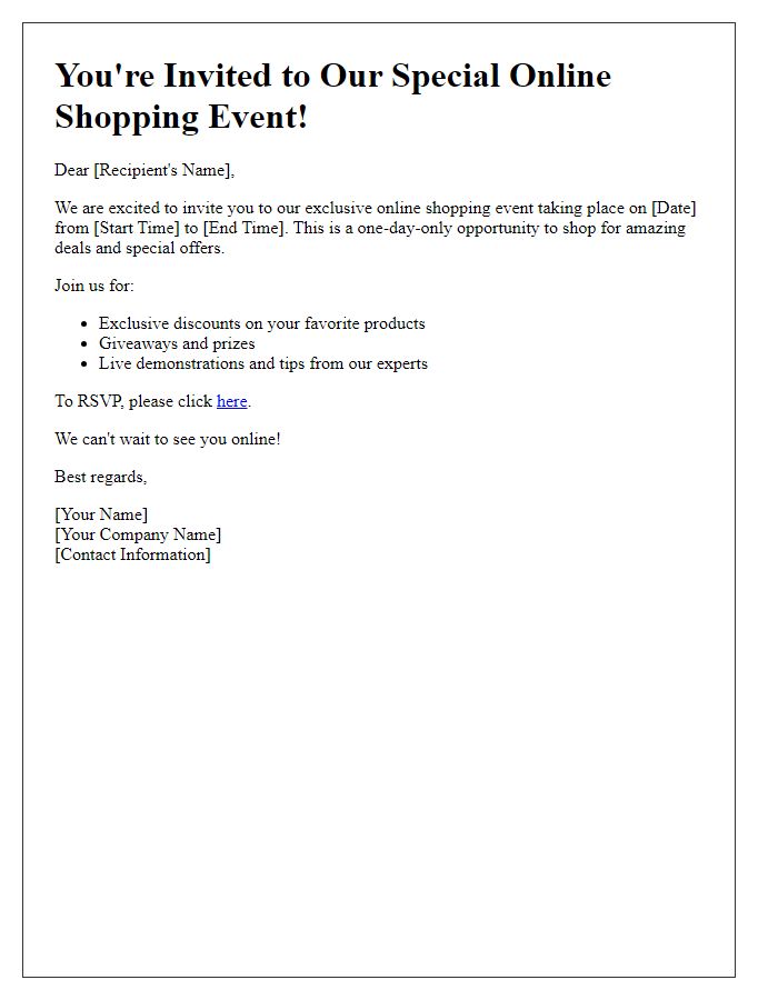 Letter template of Special Online Shopping Event Invitation