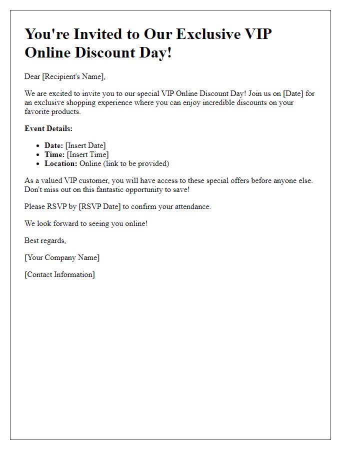 Letter template of VIP Online Discount Day Invitation