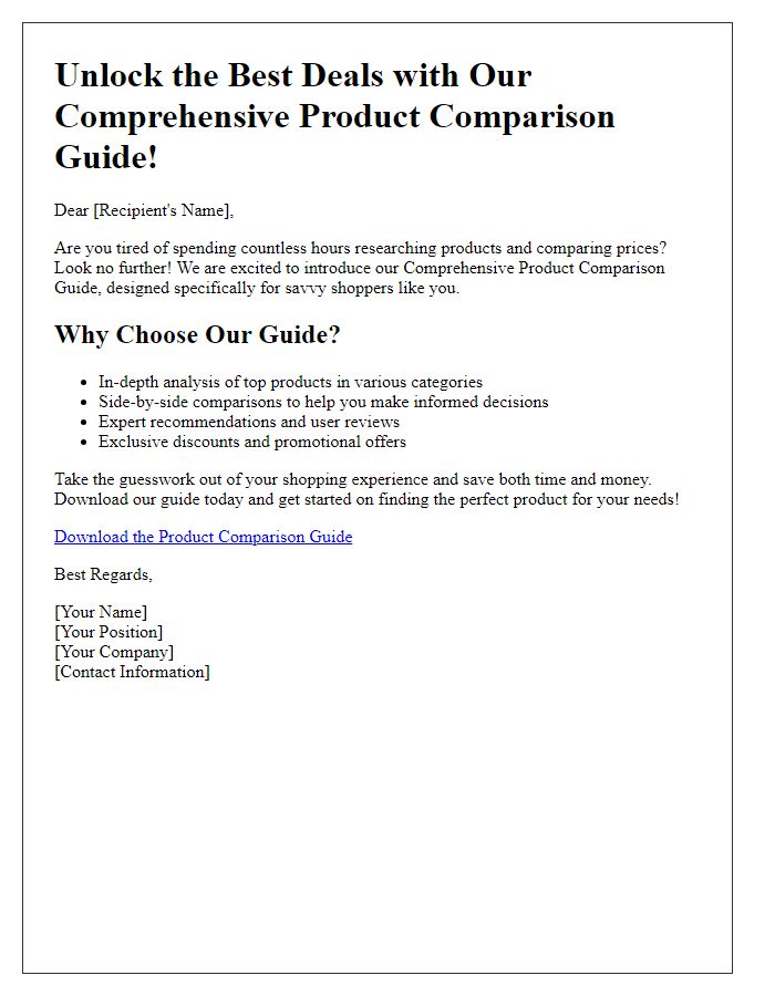 Letter template of comprehensive product comparison guide promotion