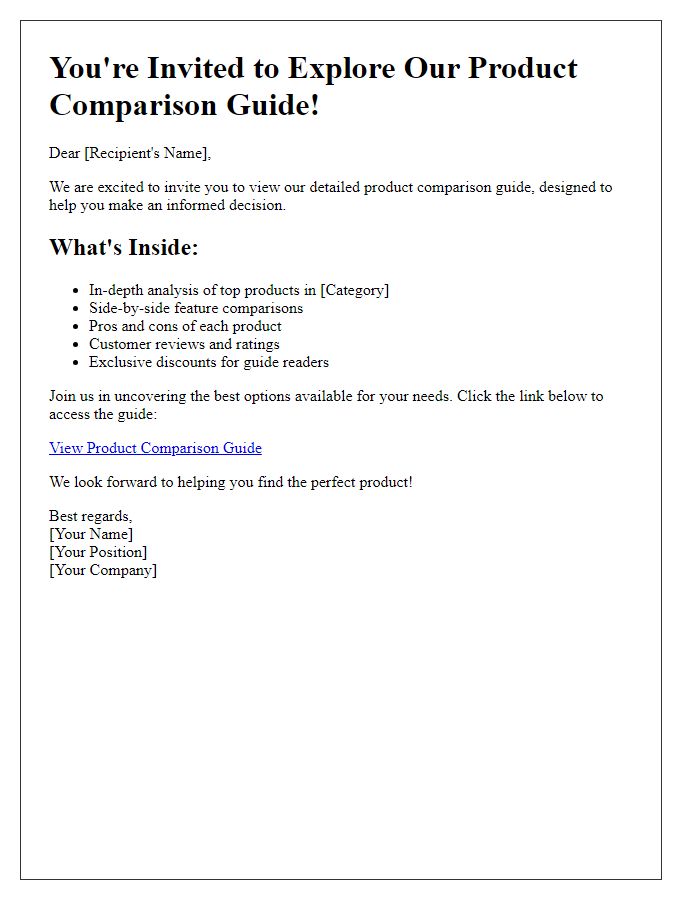 Letter template of detailed product comparison guide invitation