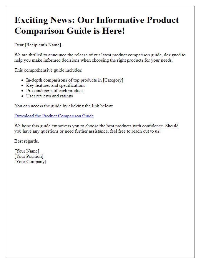 Letter template of informative product comparison guide release