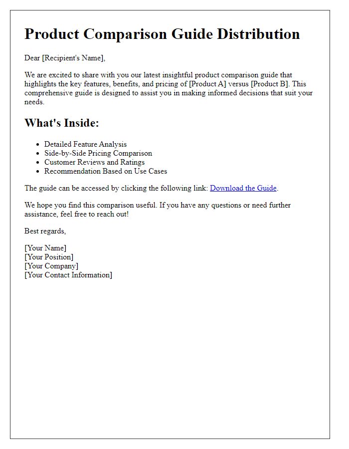 Letter template of insightful product comparison guide distribution