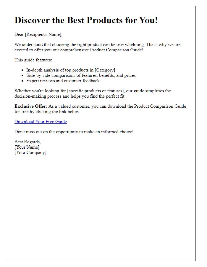 Letter template of valuable product comparison guide offer