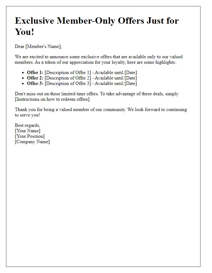 Letter template of highlight for special member-only offers