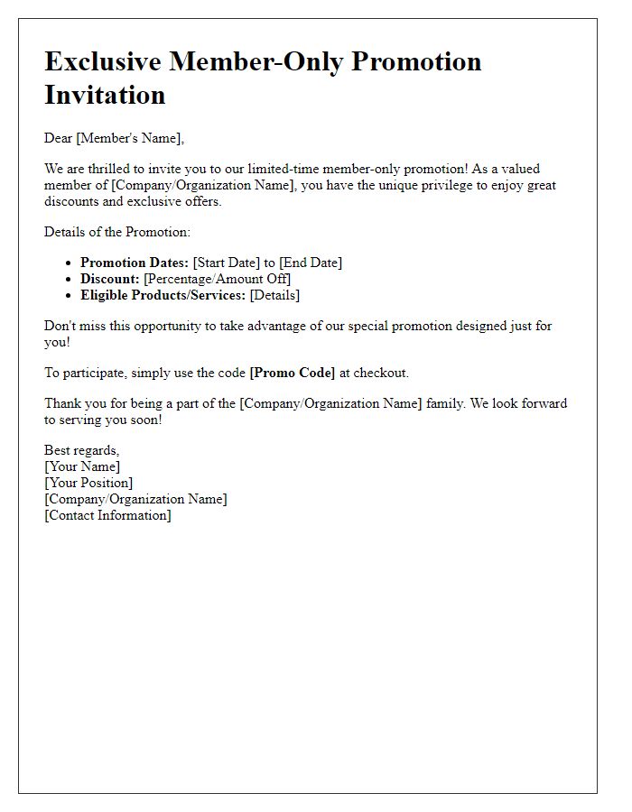 Letter template of invitation to limited member-only promotion