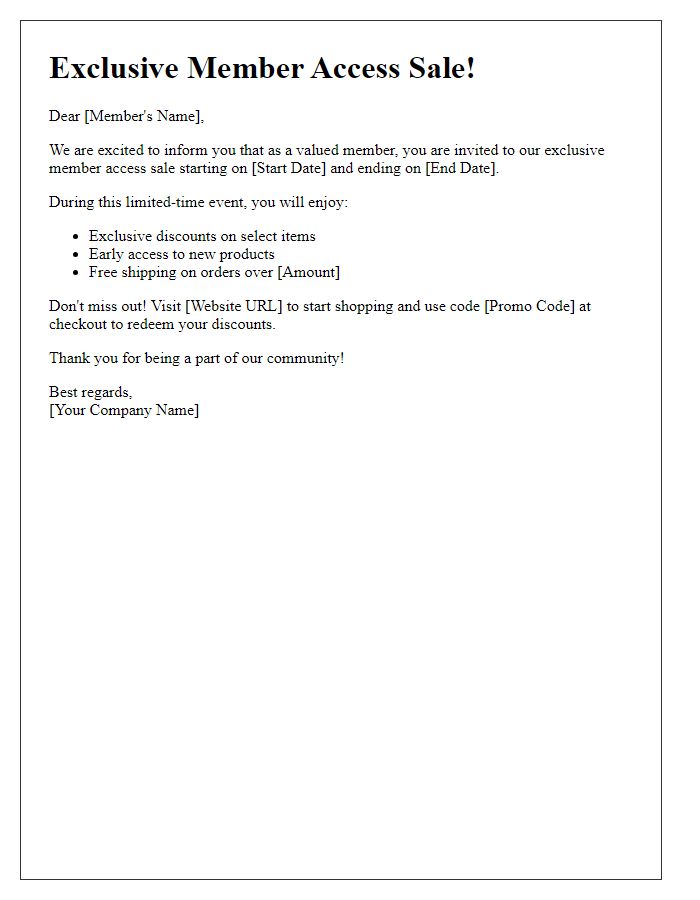 Letter template of notification for member access sale