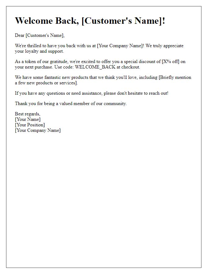 Letter template of personalized message for returning customers.