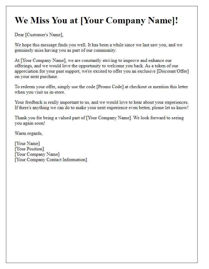 Letter template of re-engagement for former customers.