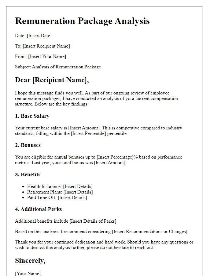 Letter template of remuneration package analysis