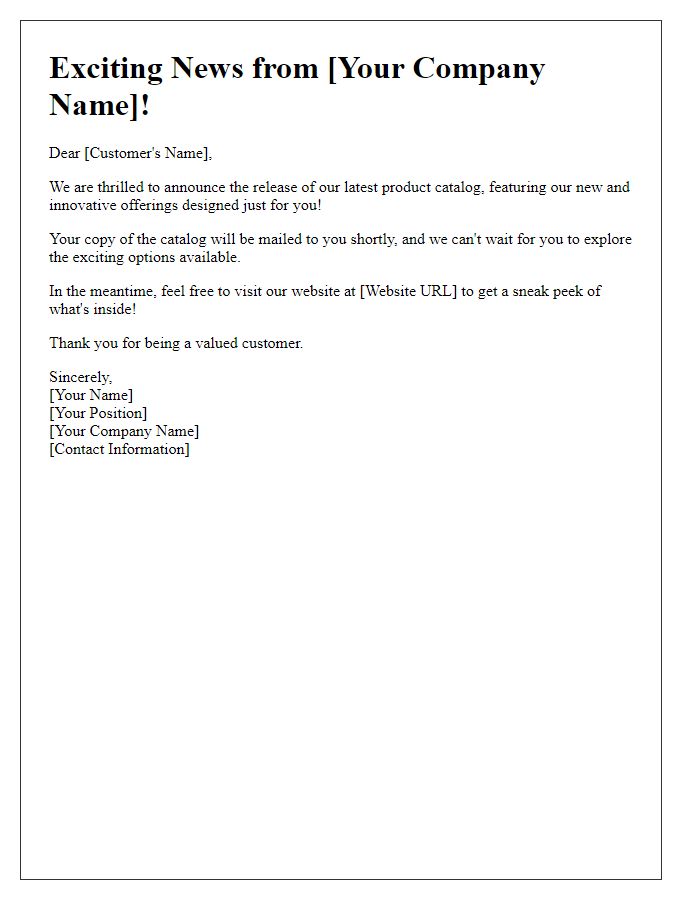 Letter template of new product catalog mailing notification