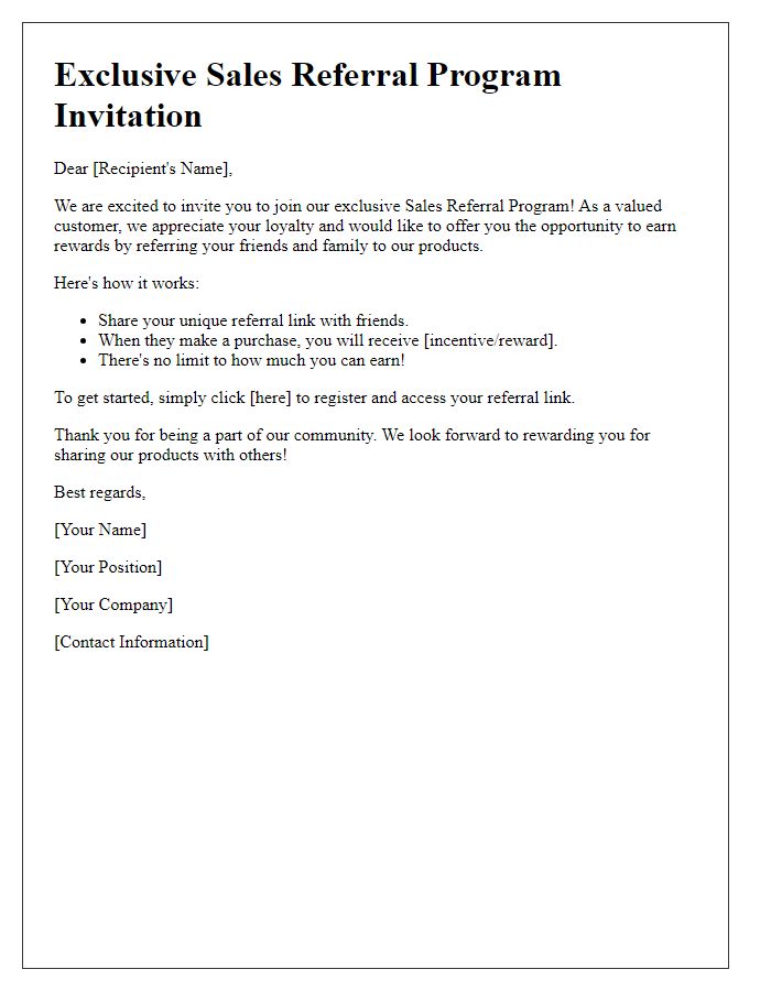 Letter template of exclusive sales referral program invitation