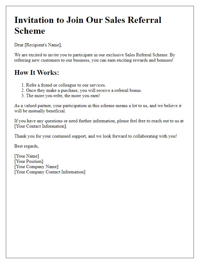 Letter template of invite to participate in our sales referral scheme