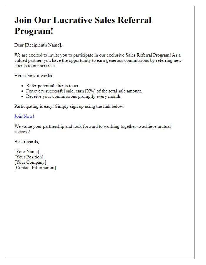 Letter template of participating in our lucrative sales referral program