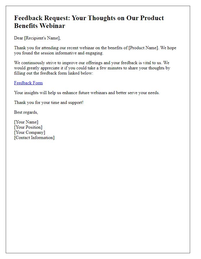 Letter template of feedback request after the product benefits webinar