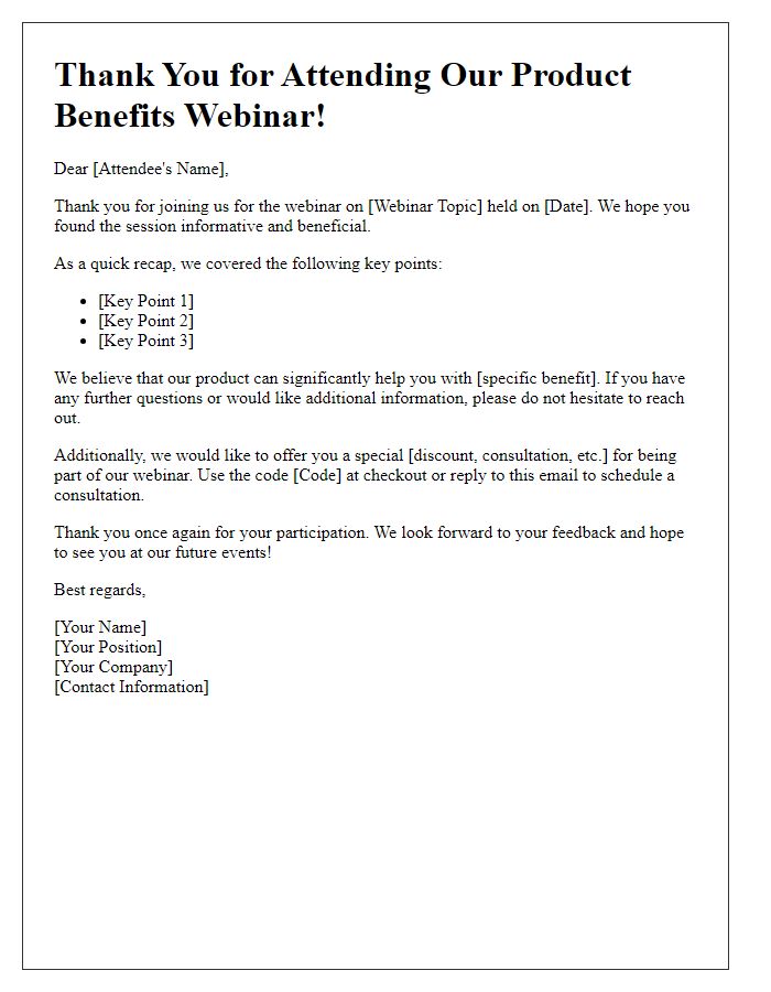 Letter template of follow-up for attendees of the product benefits webinar