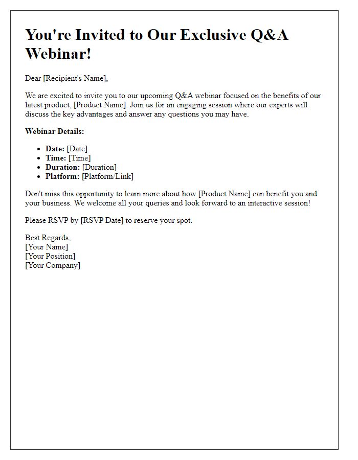 Letter template of Q&A invitation post-product benefits webinar