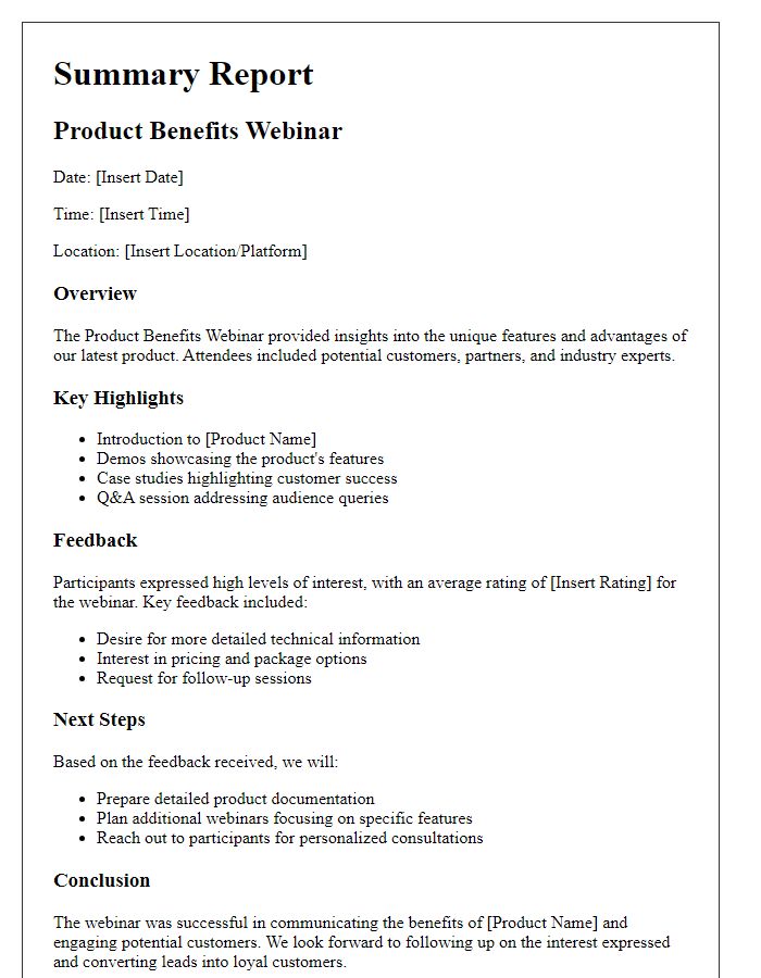 Letter template of summary report from the product benefits webinar