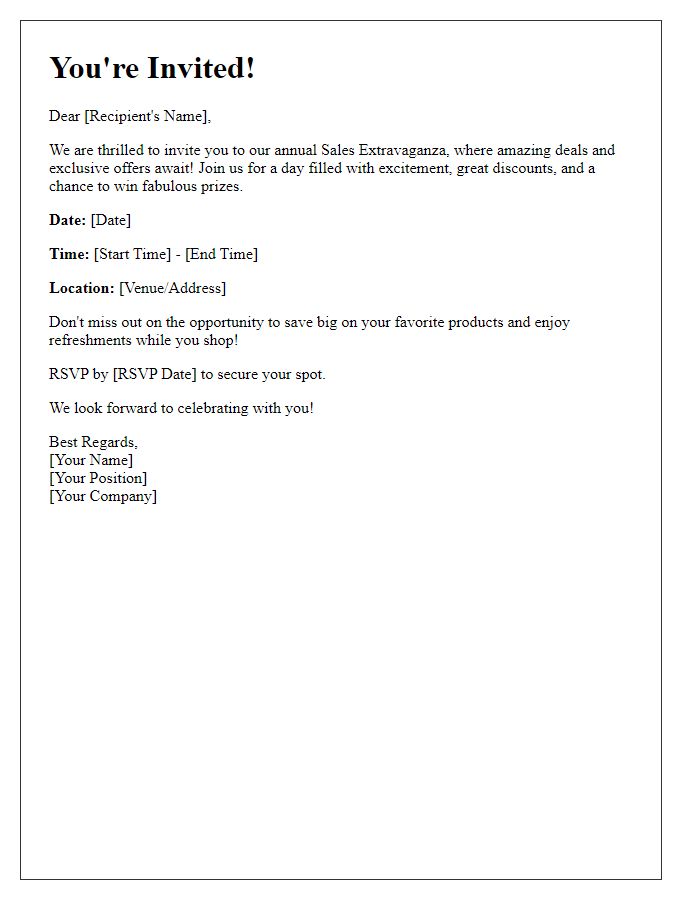 Letter template of special invitation to our yearly sales extravaganza.