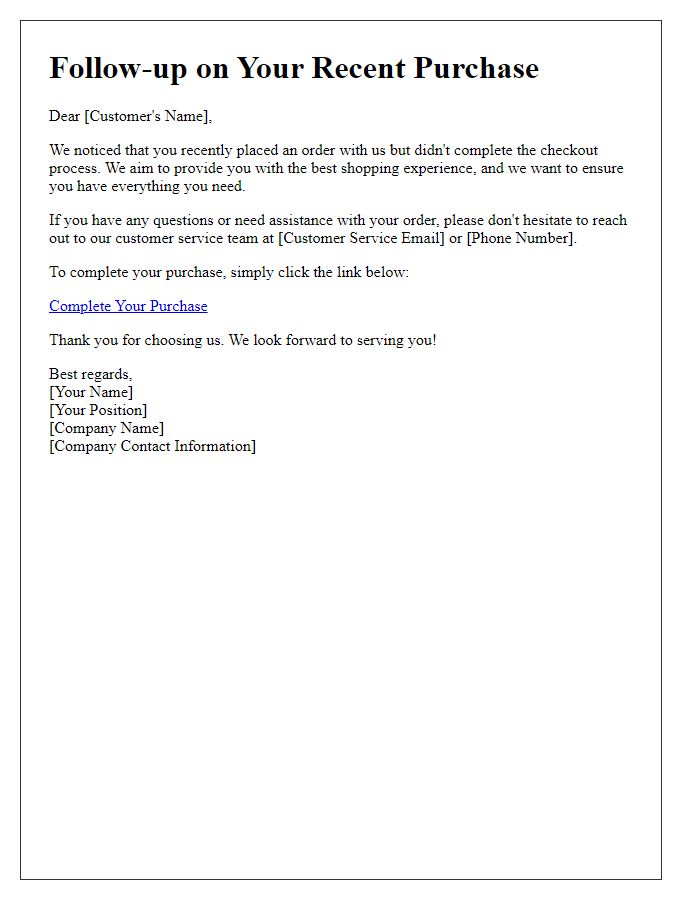 Letter template of follow-up on incomplete purchase