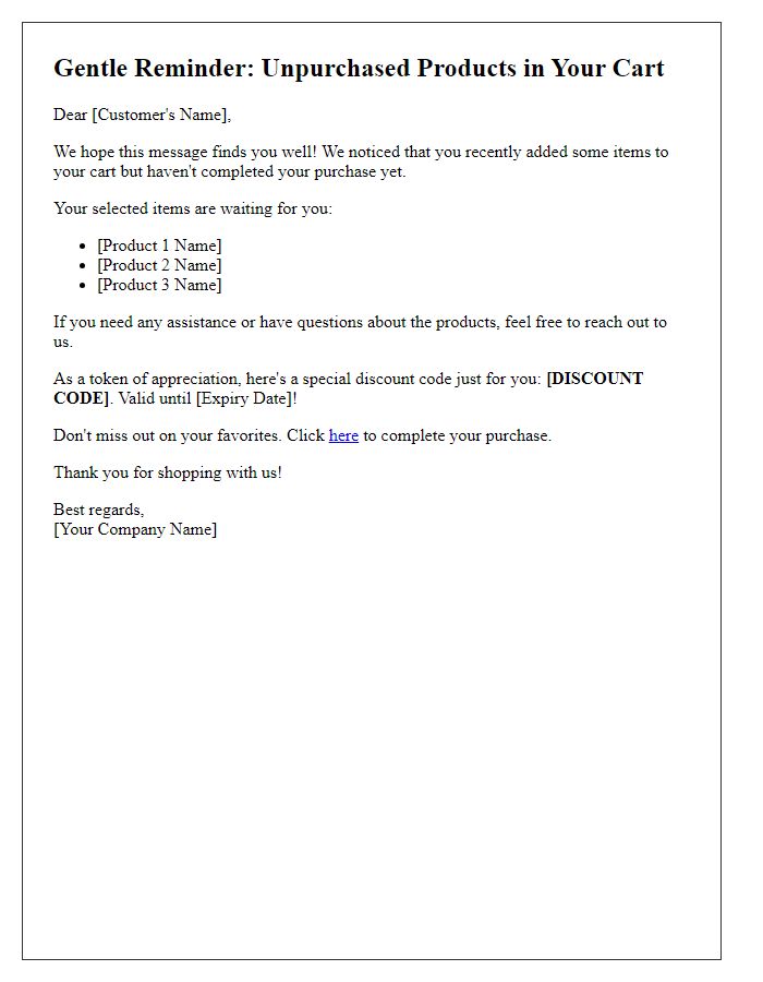 Letter template of gentle reminder for unpurchased products