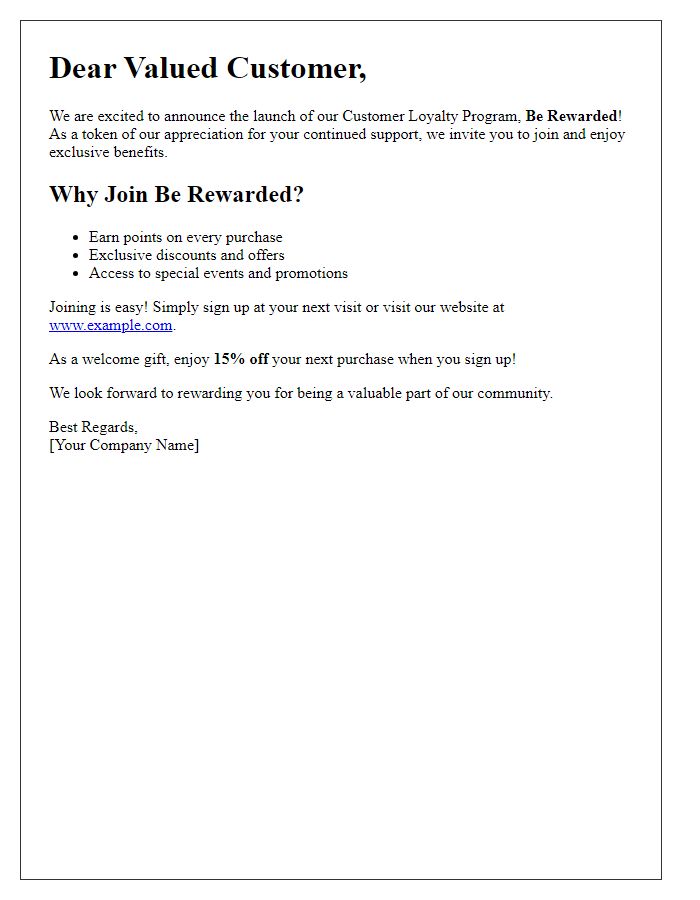 Letter template of Be Rewarded: Join Our Customer Loyalty Program