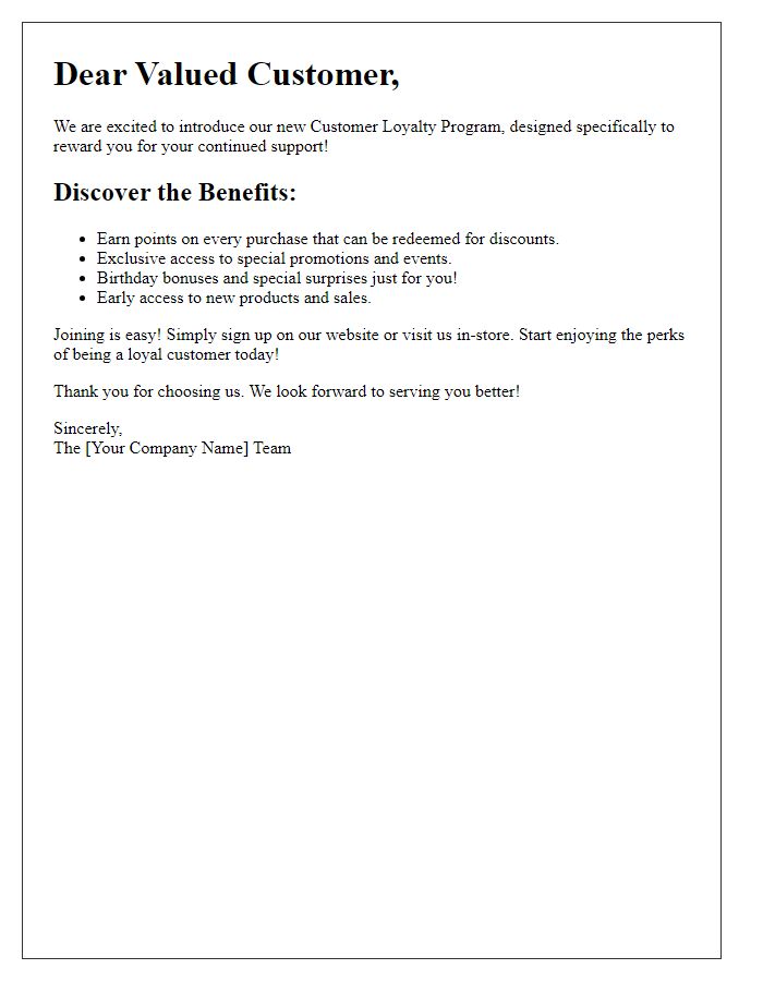 Letter template of Discover the Benefits of Our Customer Loyalty Program