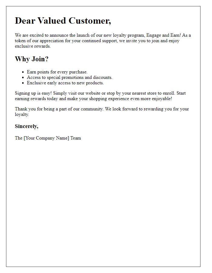 Letter template of Engage and Earn: Join Our Loyalty Program