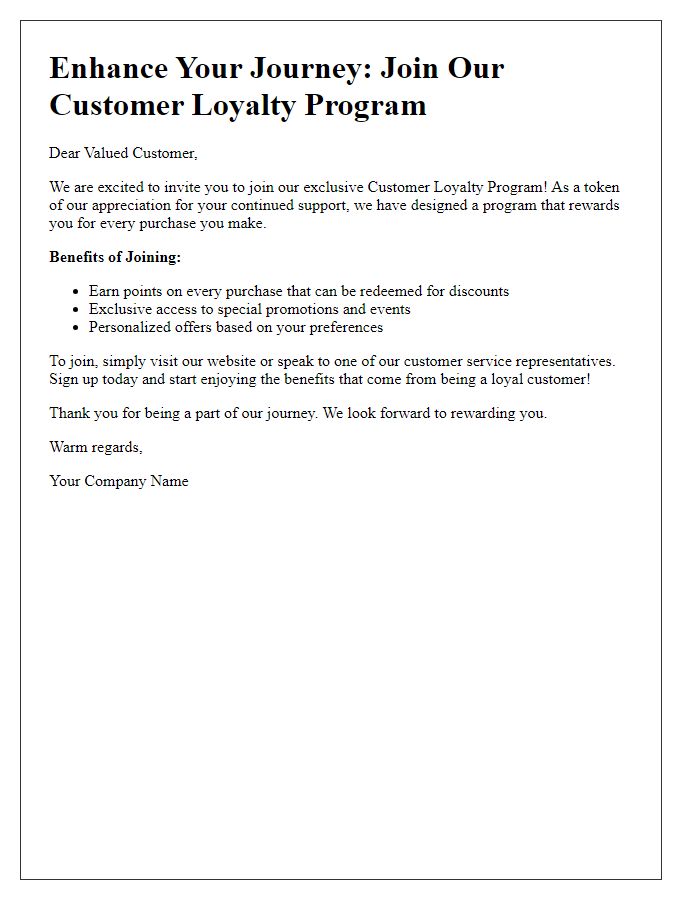 Letter template of Enhance Your Journey: Join Our Customer Loyalty Program