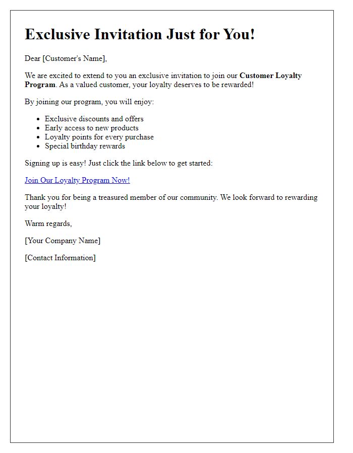 Letter template of Exclusive Invitation to Join Our Customer Loyalty Program