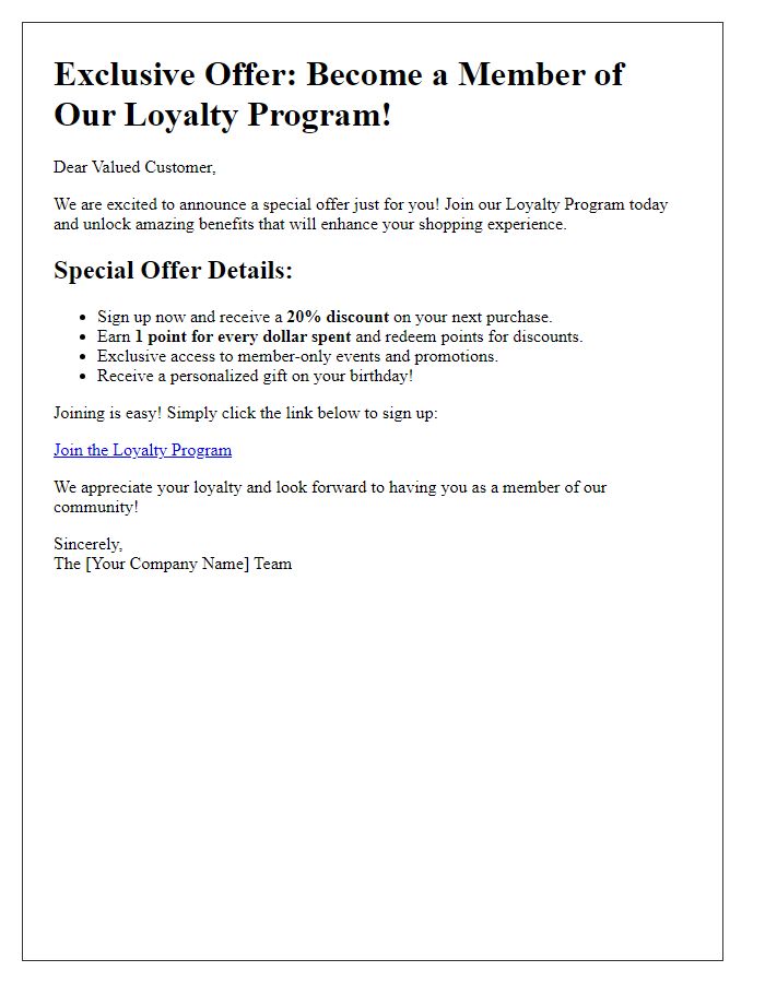 Letter template of Special Offer: Become a Member of Our Loyalty Program