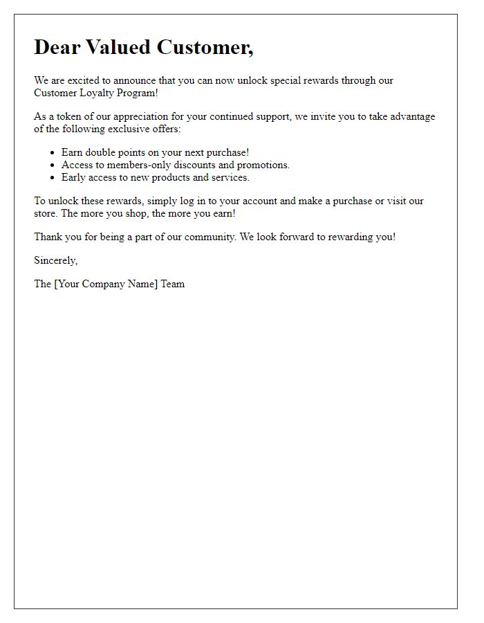 Letter template of Unlock Special Rewards with Our Customer Loyalty Program