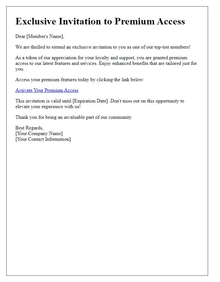 Letter template of premium access invitations for top-tier members