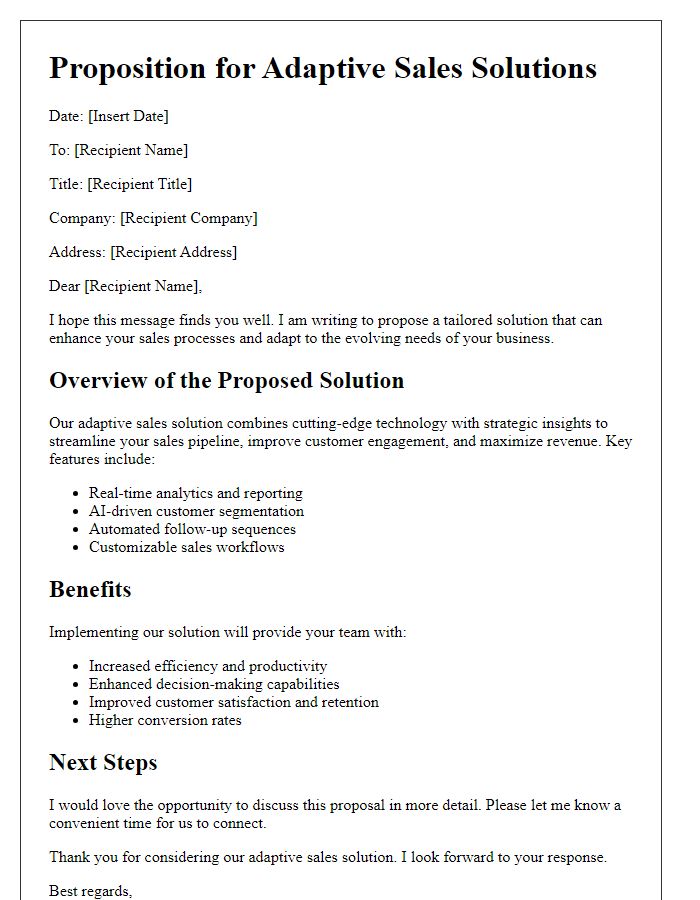 Letter template of adaptive sales solution proposition